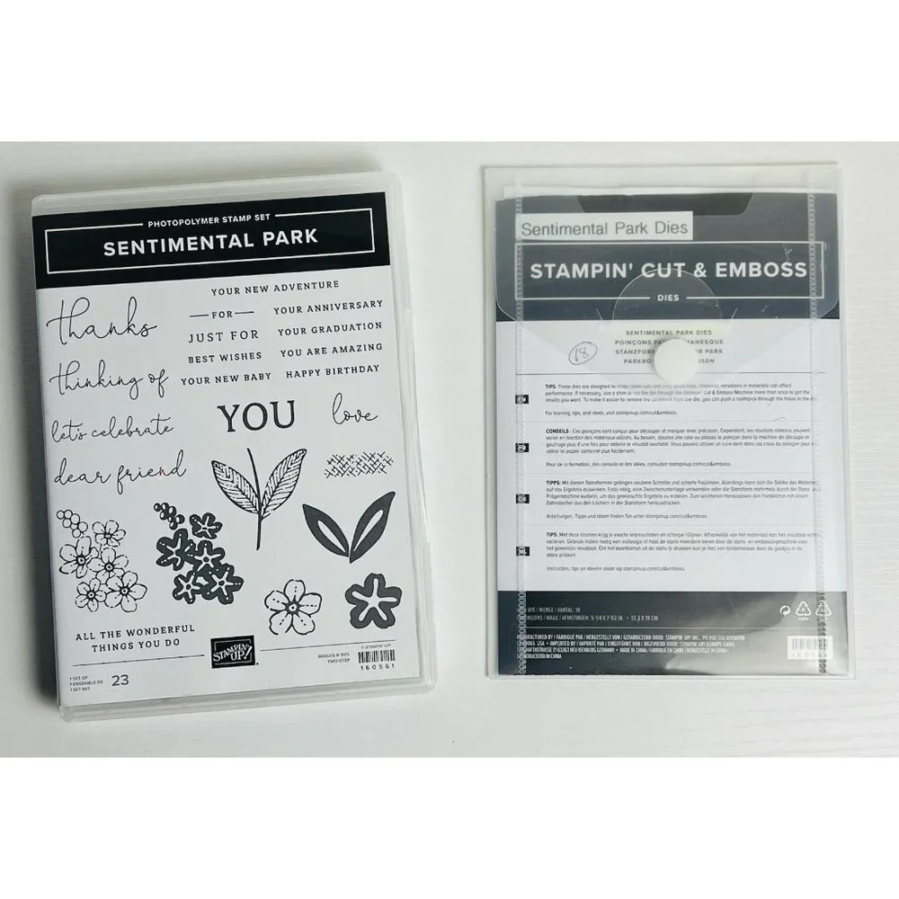 Stampin' Up! SENTIMENTAL PARK Stamp Set & Dies Bundle Flowers Sayings Sentiments